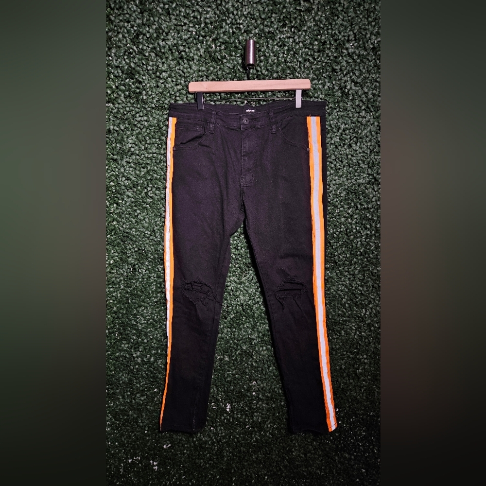 Fashion Nova Black Jeans with Orange Accents